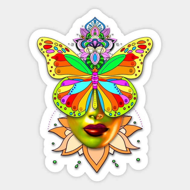 Creative Mandala Butterfly Woman Face 3 Sticker by vidka91@yahoo.com